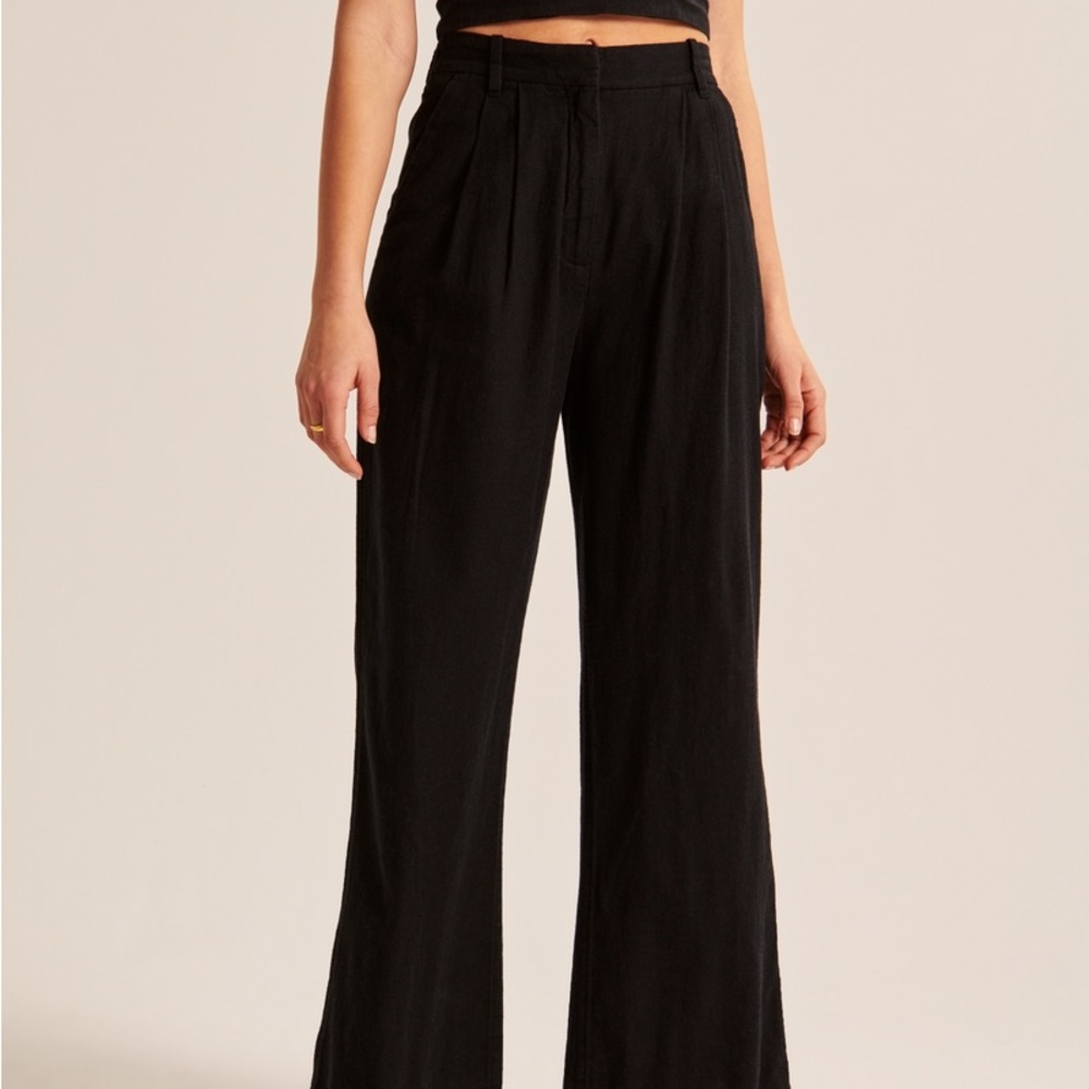 Abercrombie Women's Curve Love Linen-Blend Tailored Wide Leg Pant